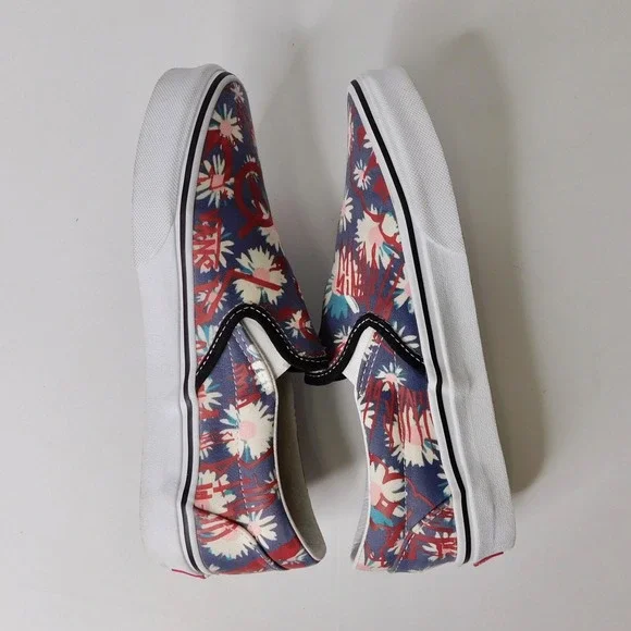 Vans Women's Floral Slip-On Shoes - Red and Blue - Picture 11 of 12